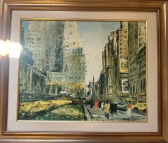 Litografia su tela Michele Cascella “Libreria pubblica di New York”