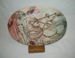 BRUNO CASSINARI - formella in ceramica policroma firmata  - su base in legno