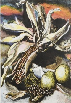 Renato Guttuso Acquaforte-acquatinta ''Pannocchia e limoni'' 1970